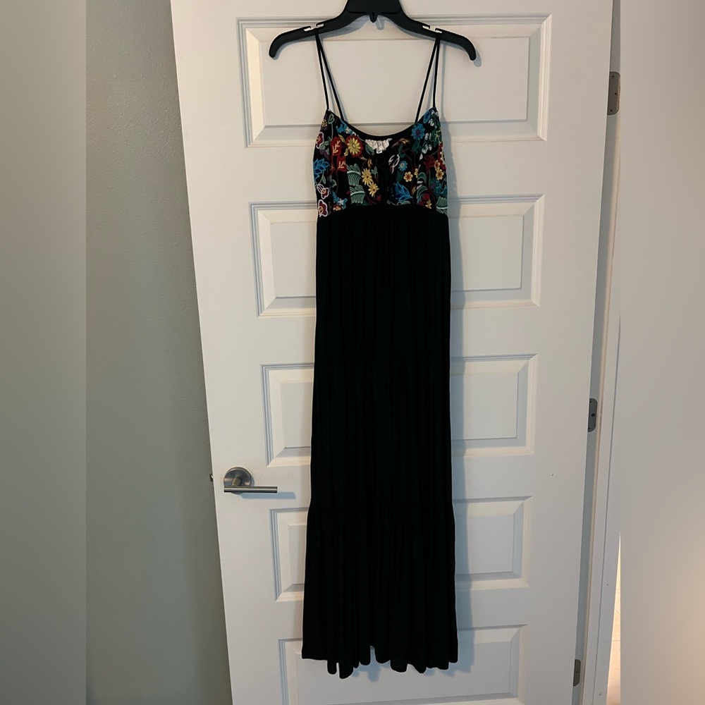 Jen's Pirate Booty Black Maxi Dress with Colorful Embroidery
